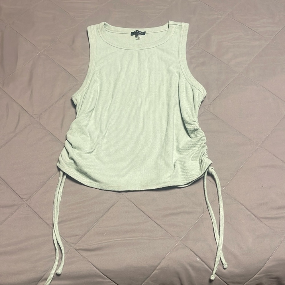 1. State Side Seam Seafoam Green Rouched Tank Size Large - Picture 4 of 7